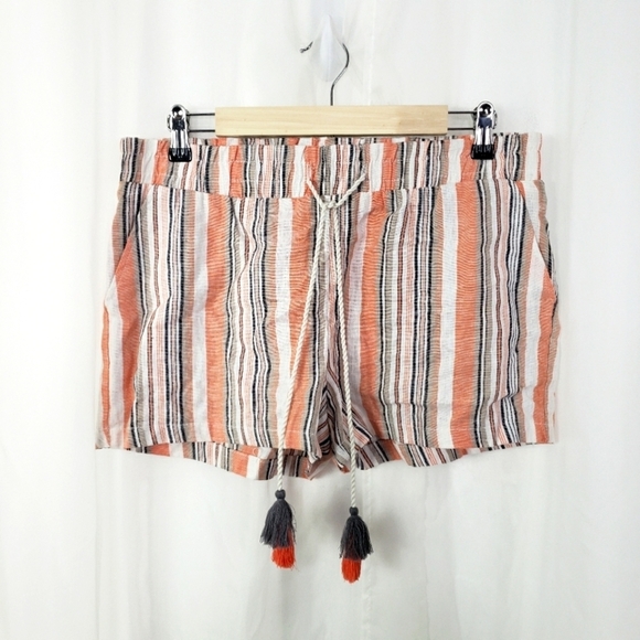 Hot Kiss linen blend stripe short navy peach white high waist size large - Picture 1 of 5